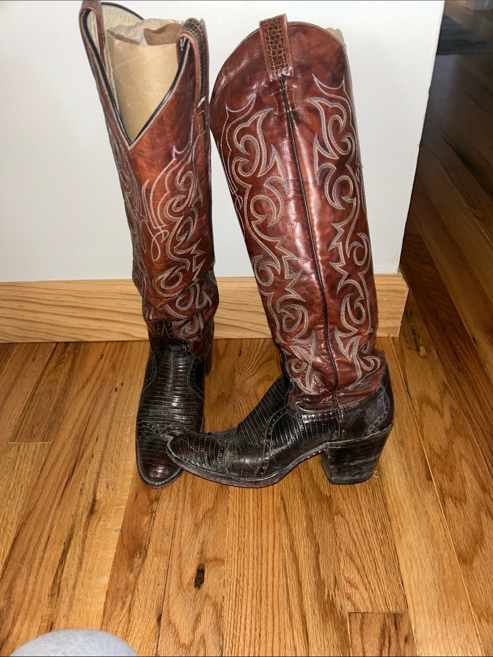 Larry Mahan Brown Two-Tone Western Knee-High Boots - Picture 2 of 5